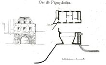 Filzengrabentor mit Grundrissen, H.J. Wiethase 1882 (Bildausschnitt)