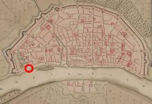 Position der Dreikönigenpforte innerhalb der mittelalterlichen Stadtmauer, Festungsplan J.G.M. von Fürstenhoff