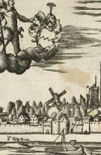 Dreikönigenpforte (links) und Bleipförtchen (rechts), Michel L. Birboum 1619 (Ausschnitt aus einem Panoramabild)