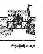 Schaafentor, H.J. Wiethase 1882 (Ausschnitt aus einem Panoramabild der Stadtmauer)