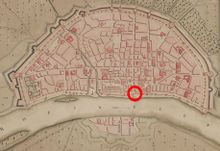 Position des Mühlengassentors innerhalb der mittelalterlichen Stadtmauer, Festungsplan J.G.M. von Fürstenhoff