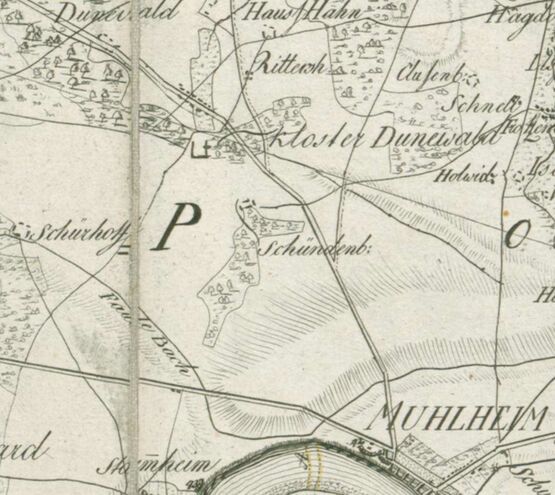 Der Bereich um Schönrath auf der "Wiebeking-Karte" von 1789-92